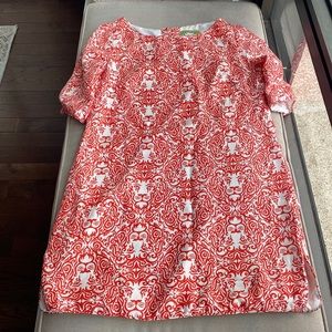 Elizabeth McKay Silk Orange and White Abstract Tiger Print Dress - 6